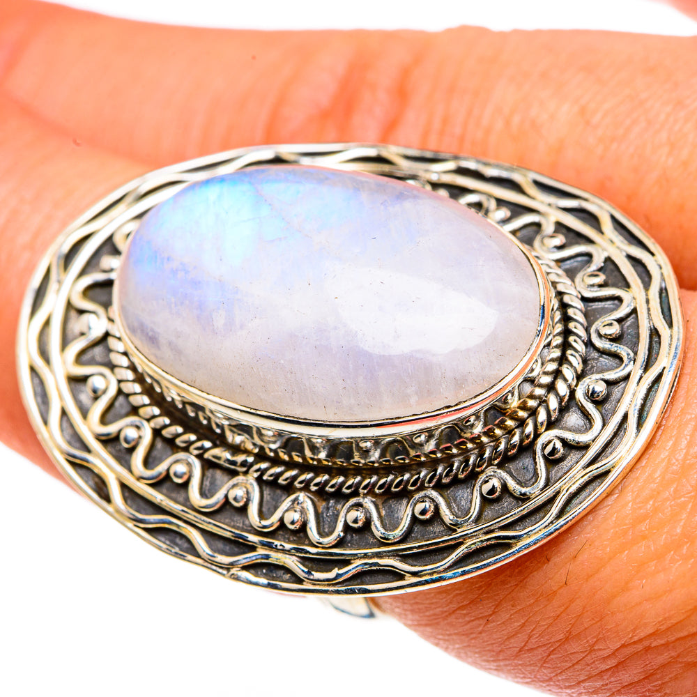 Rainbow Moonstone Rings handcrafted by Anasilvercos - RING83221