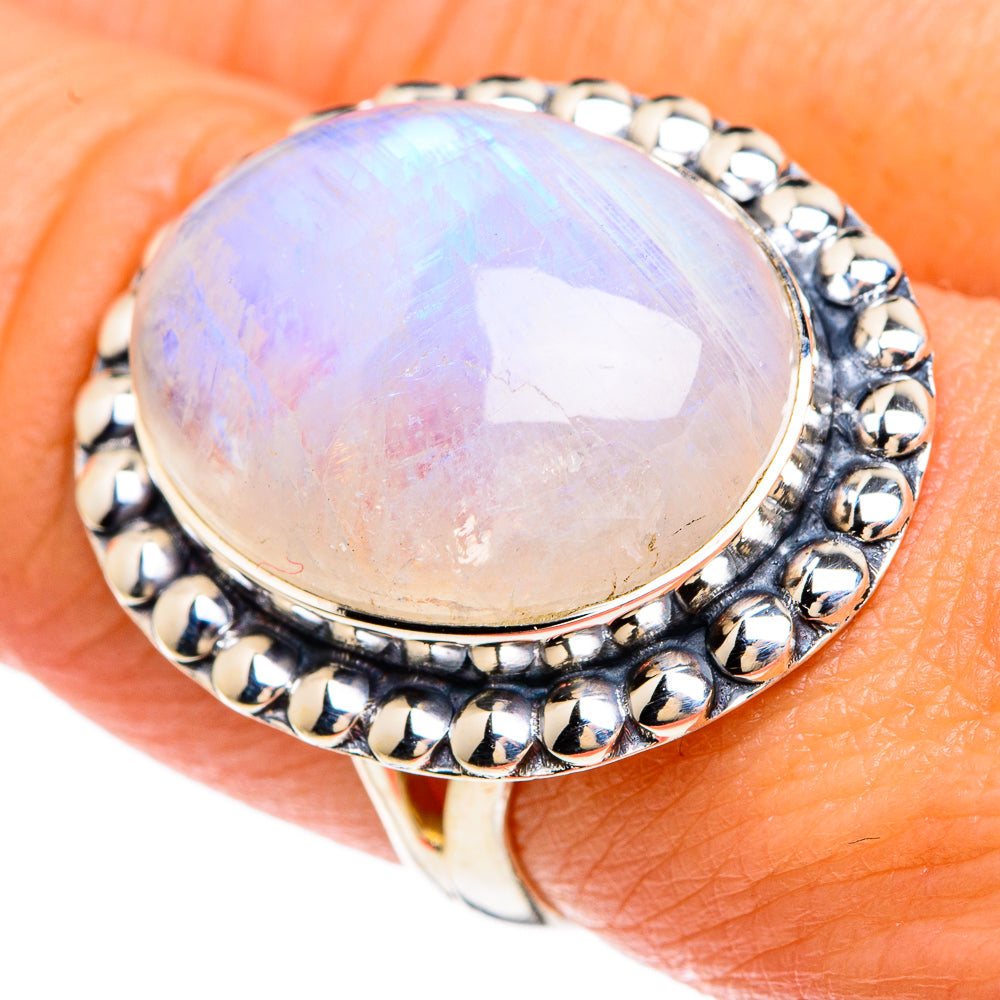 Rainbow Moonstone Rings handcrafted by Anasilvercos - RING83476