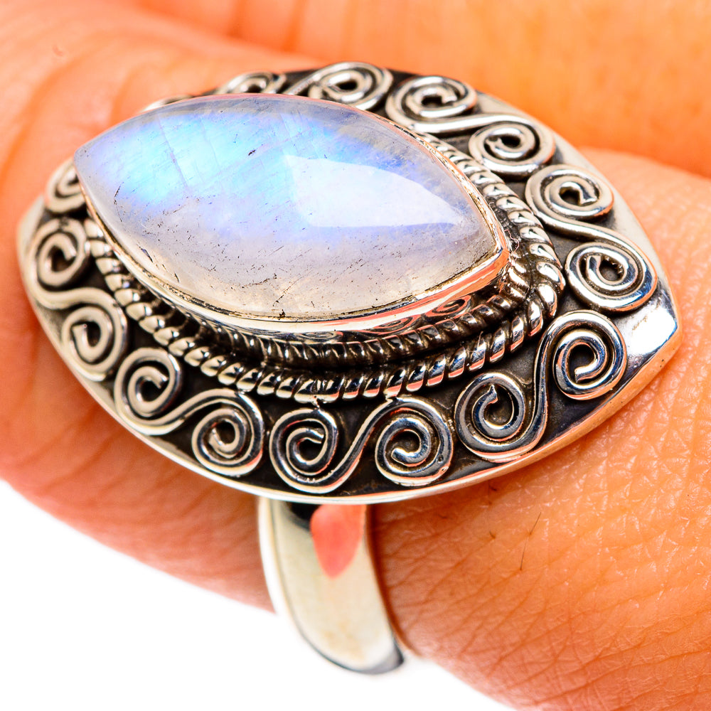 Rainbow Moonstone Rings handcrafted by Anasilvercos - RING83593