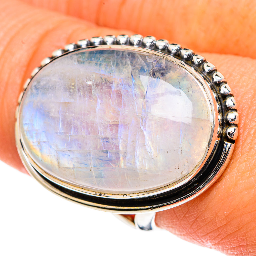 Rainbow Moonstone Rings handcrafted by Anasilvercos - RING83792