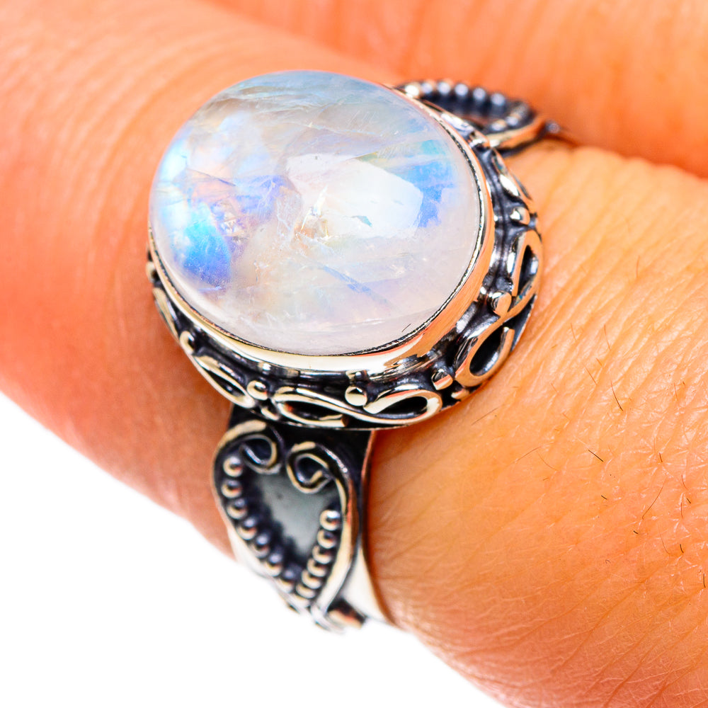 Rainbow Moonstone Rings handcrafted by Anasilvercos - RING84540