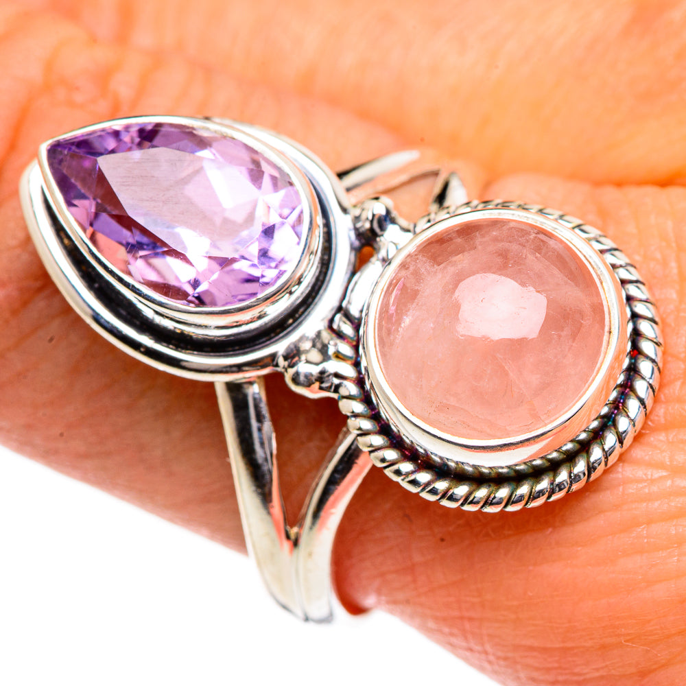 Rose Quartz, Amethyst Rings handcrafted by Anasilvercos - RING84741
