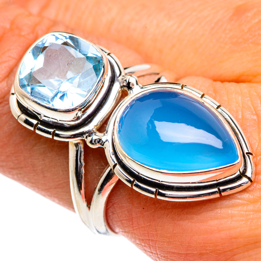 Aqua Chalcedony, Blue Topaz Rings handcrafted by Anasilvercos - RING84748