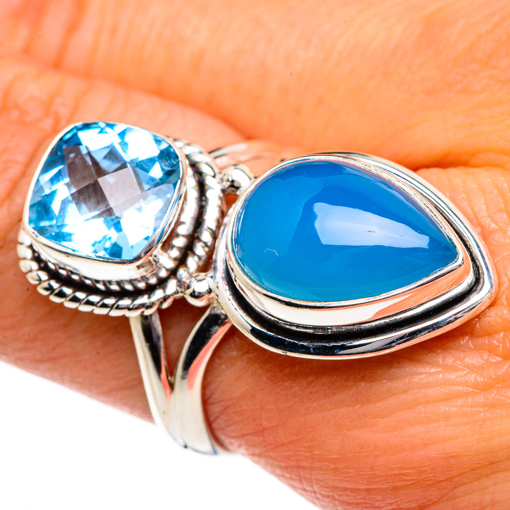 Aqua Chalcedony, Blue Topaz Rings handcrafted by Anasilvercos - RING84771