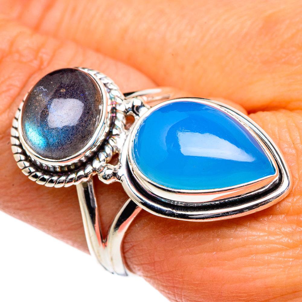 Aqua Chalcedony, Labradorite Rings handcrafted by Anasilvercos - RING84772