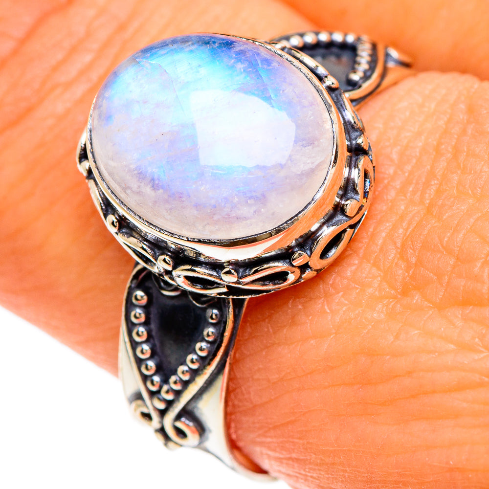 Rainbow Moonstone Rings handcrafted by Anasilvercos - RING84820