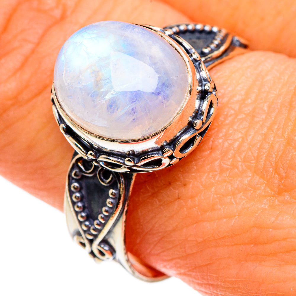 Rainbow Moonstone Rings handcrafted by Anasilvercos - RING84919
