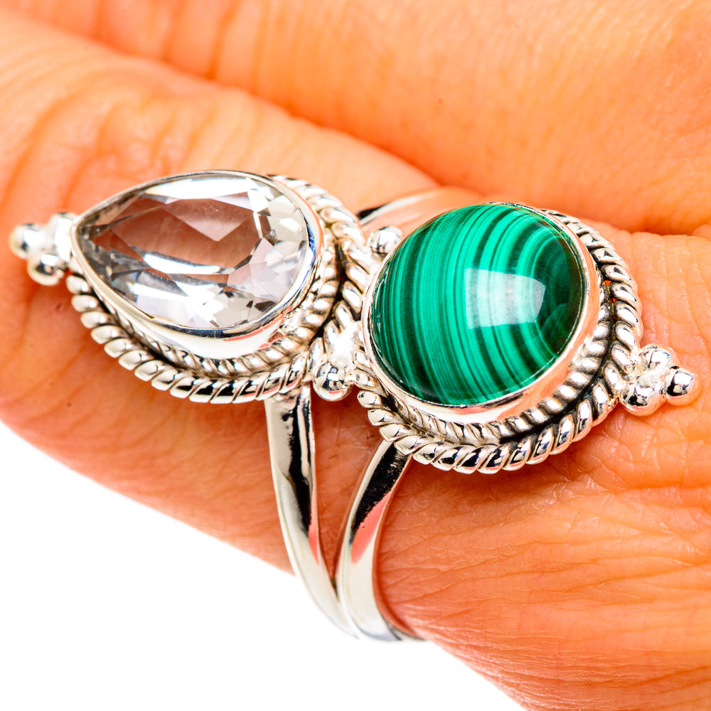 Malachite, White Quartz Rings handcrafted by Anasilvercos - RING85051