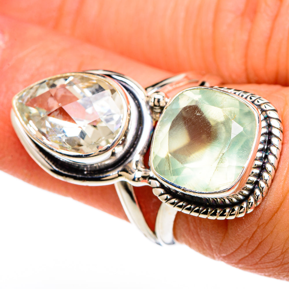Prehnite, White Quartz Rings handcrafted by Anasilvercos - RING85072