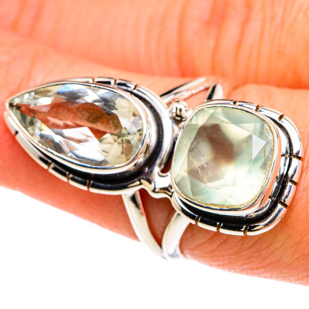 Prehnite, White Quartz Rings handcrafted by Anasilvercos - RING85075
