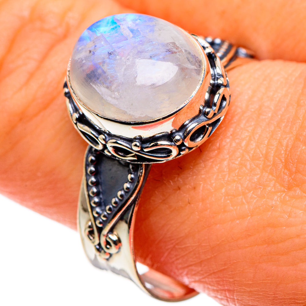 Rainbow Moonstone Rings handcrafted by Anasilvercos - RING85175