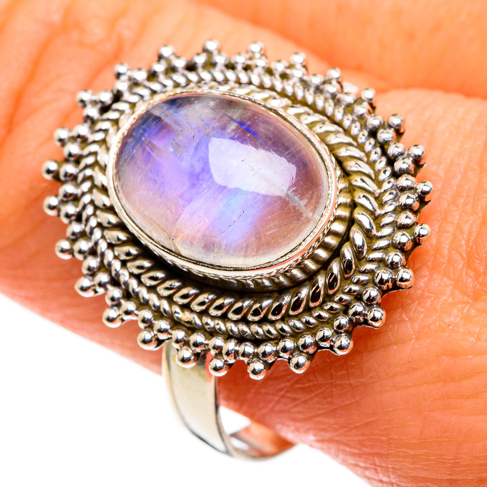 Rainbow Moonstone Rings handcrafted by Anasilvercos - RING85177