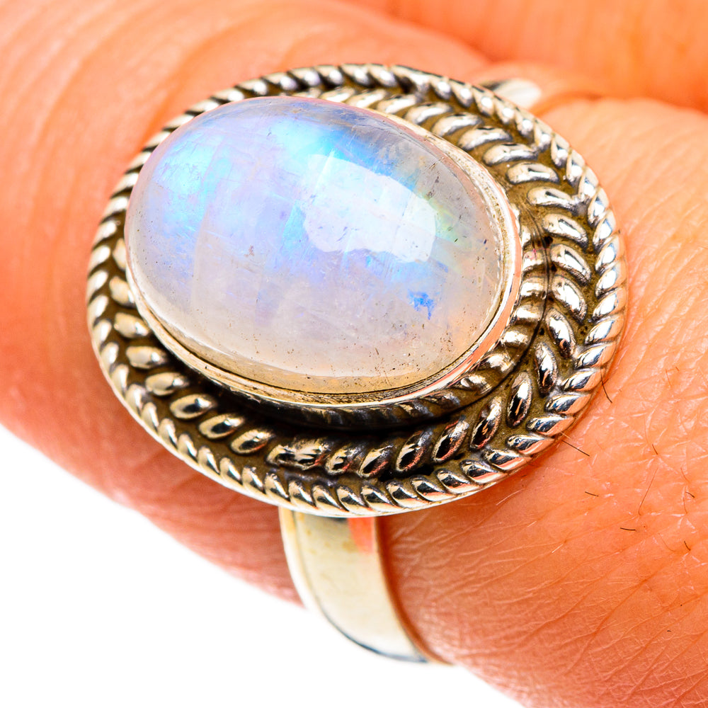 Rainbow Moonstone Rings handcrafted by Anasilvercos - RING85267