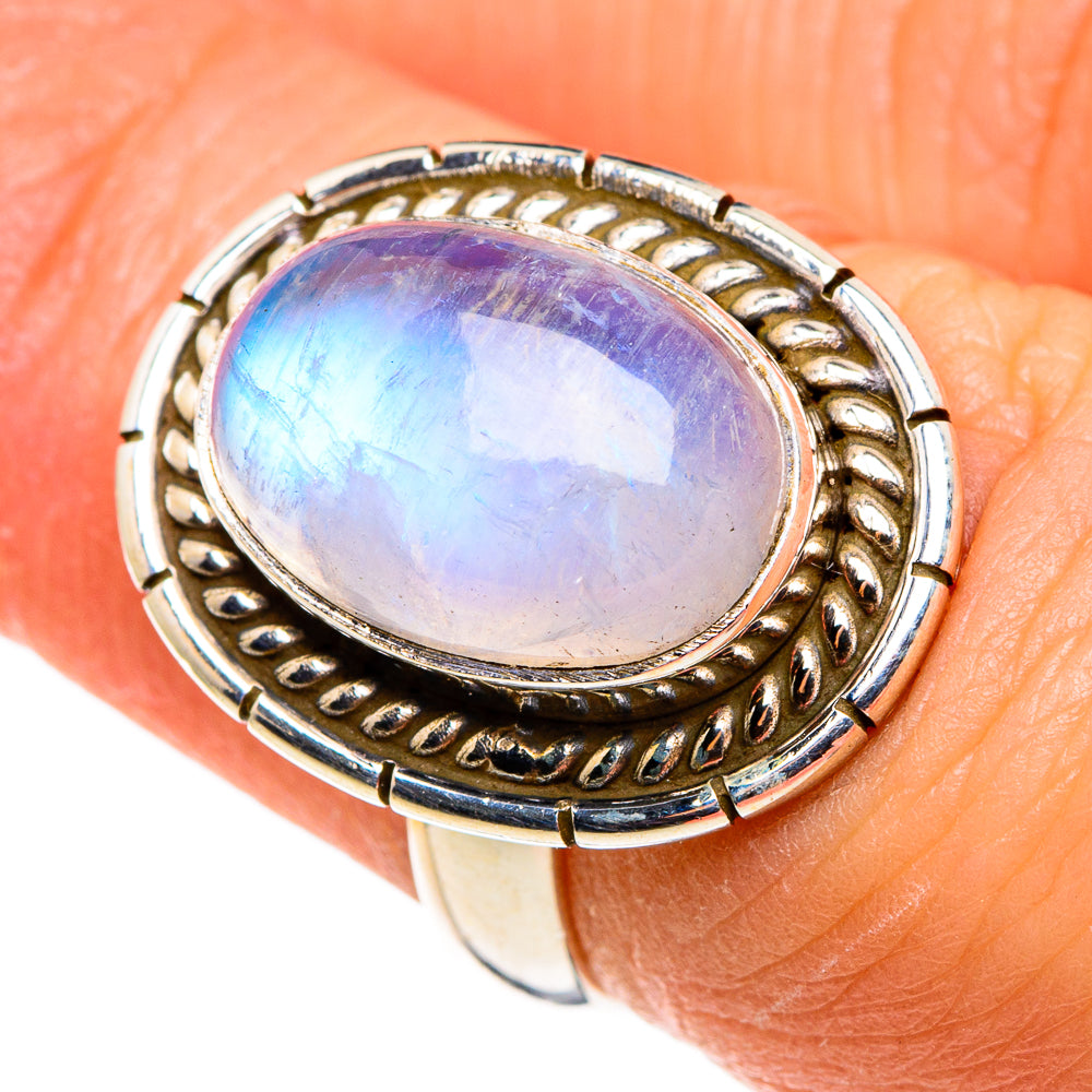 Rainbow Moonstone Rings handcrafted by Anasilvercos - RING85317