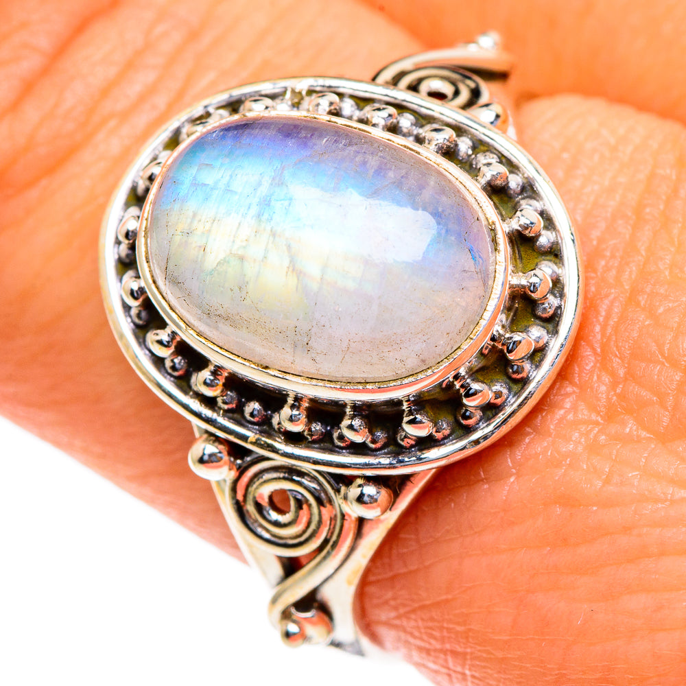 Rainbow Moonstone Rings handcrafted by Anasilvercos - RING85573