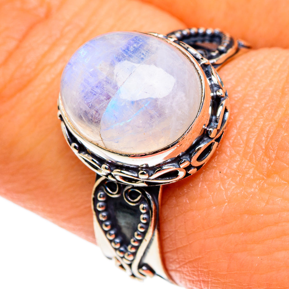 Rainbow Moonstone Rings handcrafted by Anasilvercos - RING85615