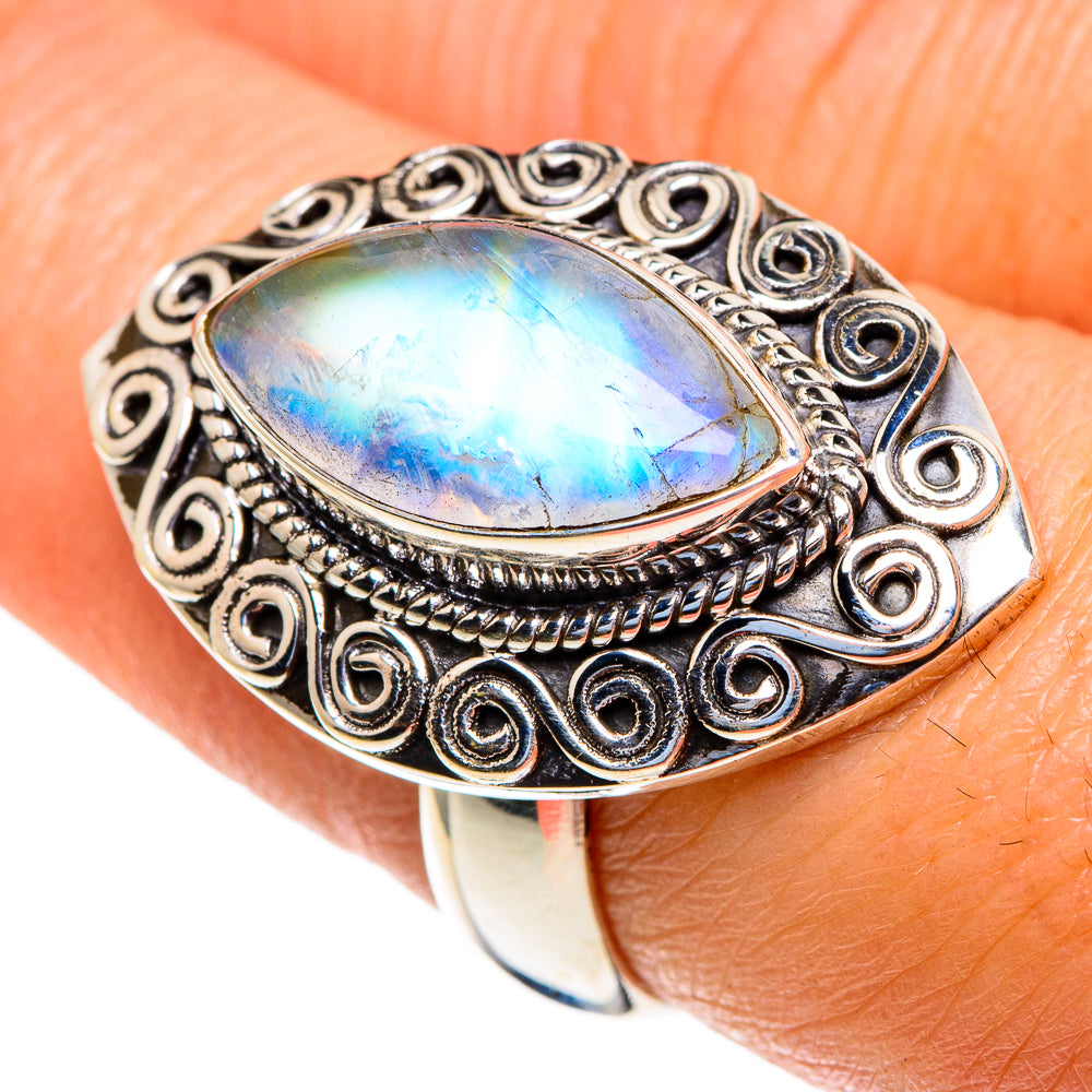 Rainbow Moonstone Rings handcrafted by Anasilvercos - RING85656