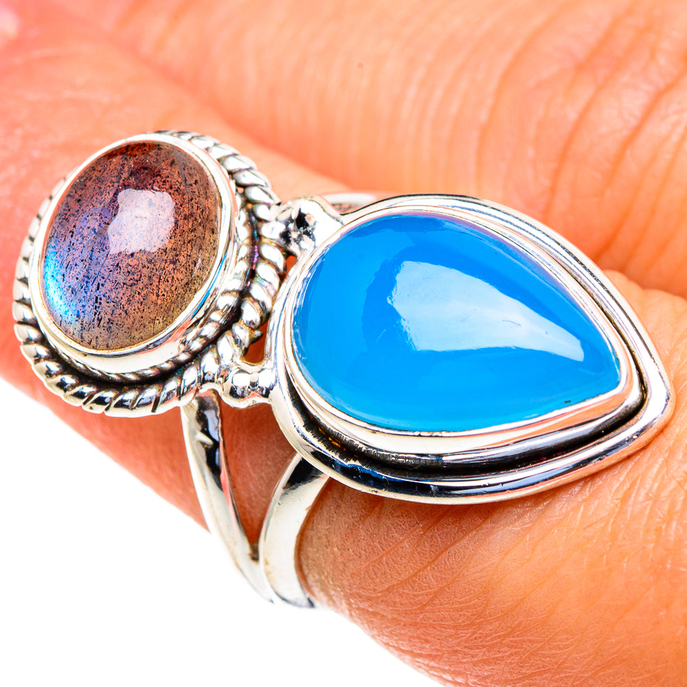 Aqua Chalcedony, Labradorite Rings handcrafted by Anasilvercos - RING85694