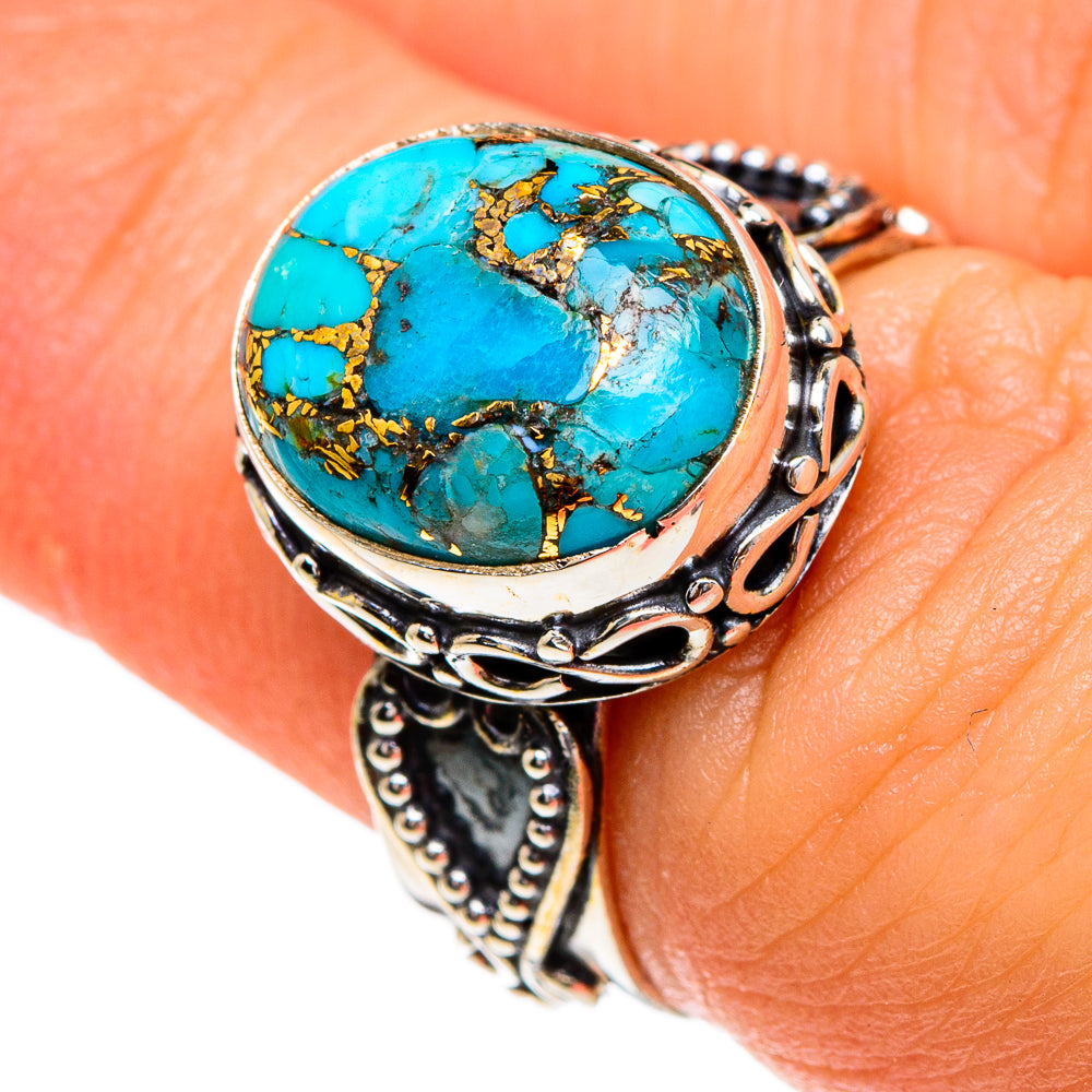 Blue Copper Composite Turquoise Rings handcrafted by Anasilvercos - RING85727