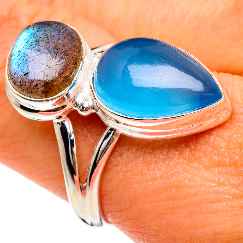 Aqua Chalcedony, Labradorite Rings handcrafted by Anasilvercos - RING85768