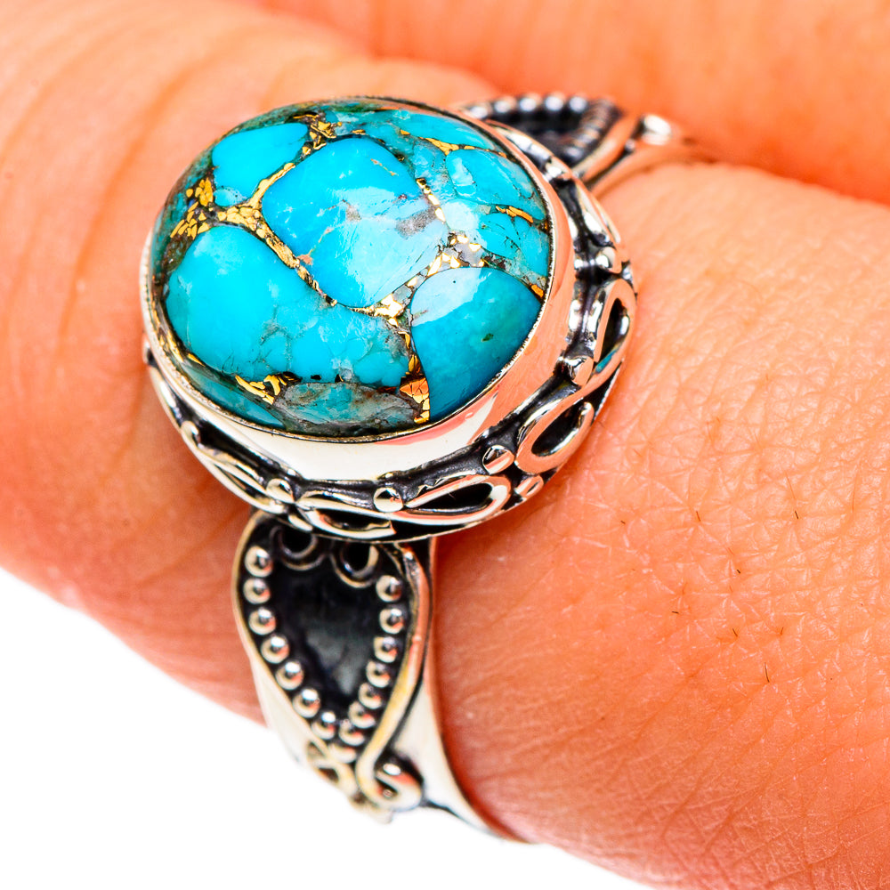 Blue Copper Composite Turquoise Rings handcrafted by Anasilvercos - RING85815