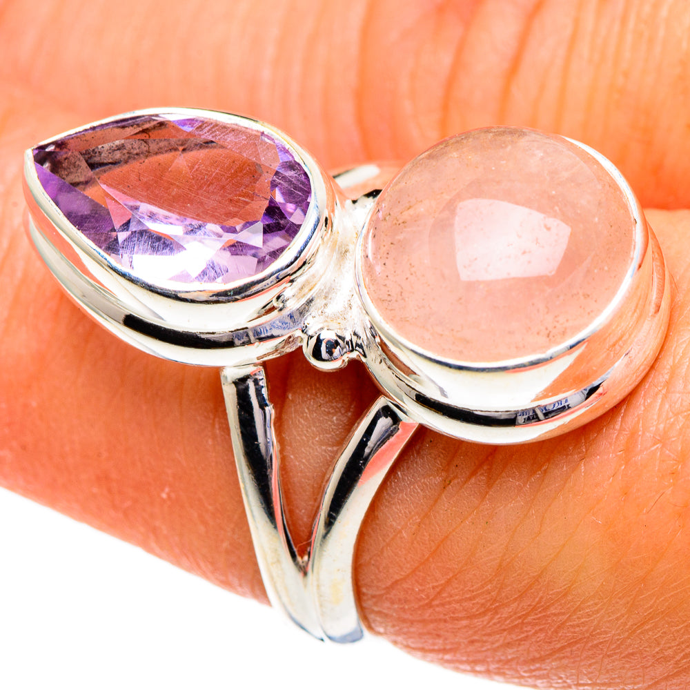 Rose Quartz, Amethyst Rings handcrafted by Anasilvercos - RING85901