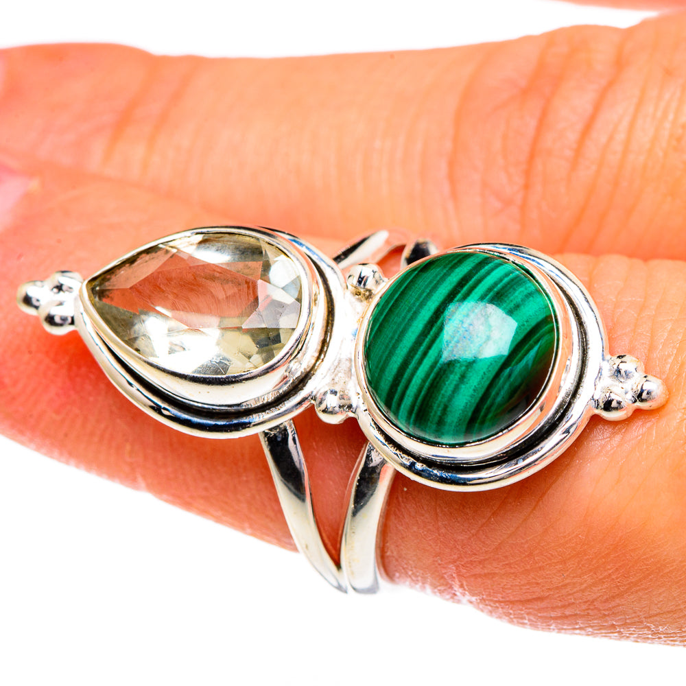 Malachite, Green Amethyst Rings handcrafted by Anasilvercos - RING86001