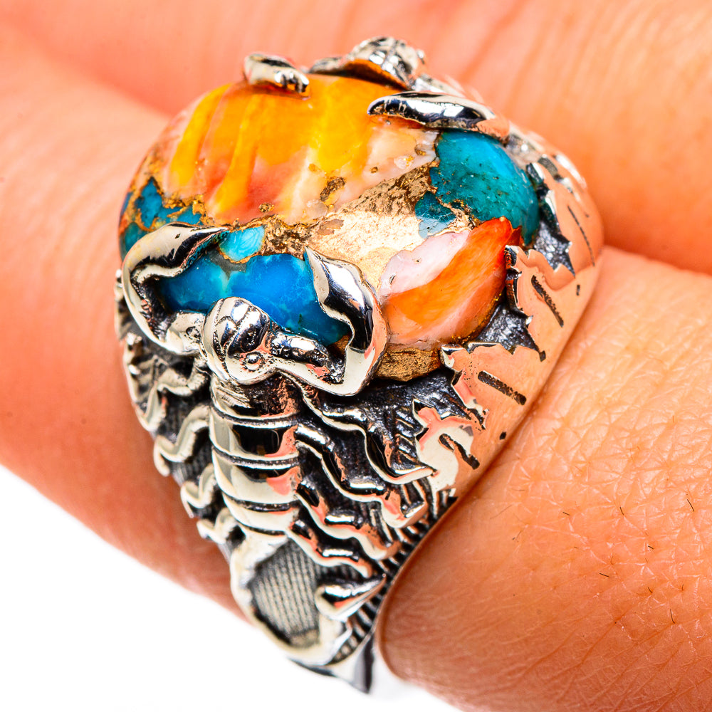 Blue Orange Copper Composite Turquoise Rings handcrafted by Anasilvercos - RING86303