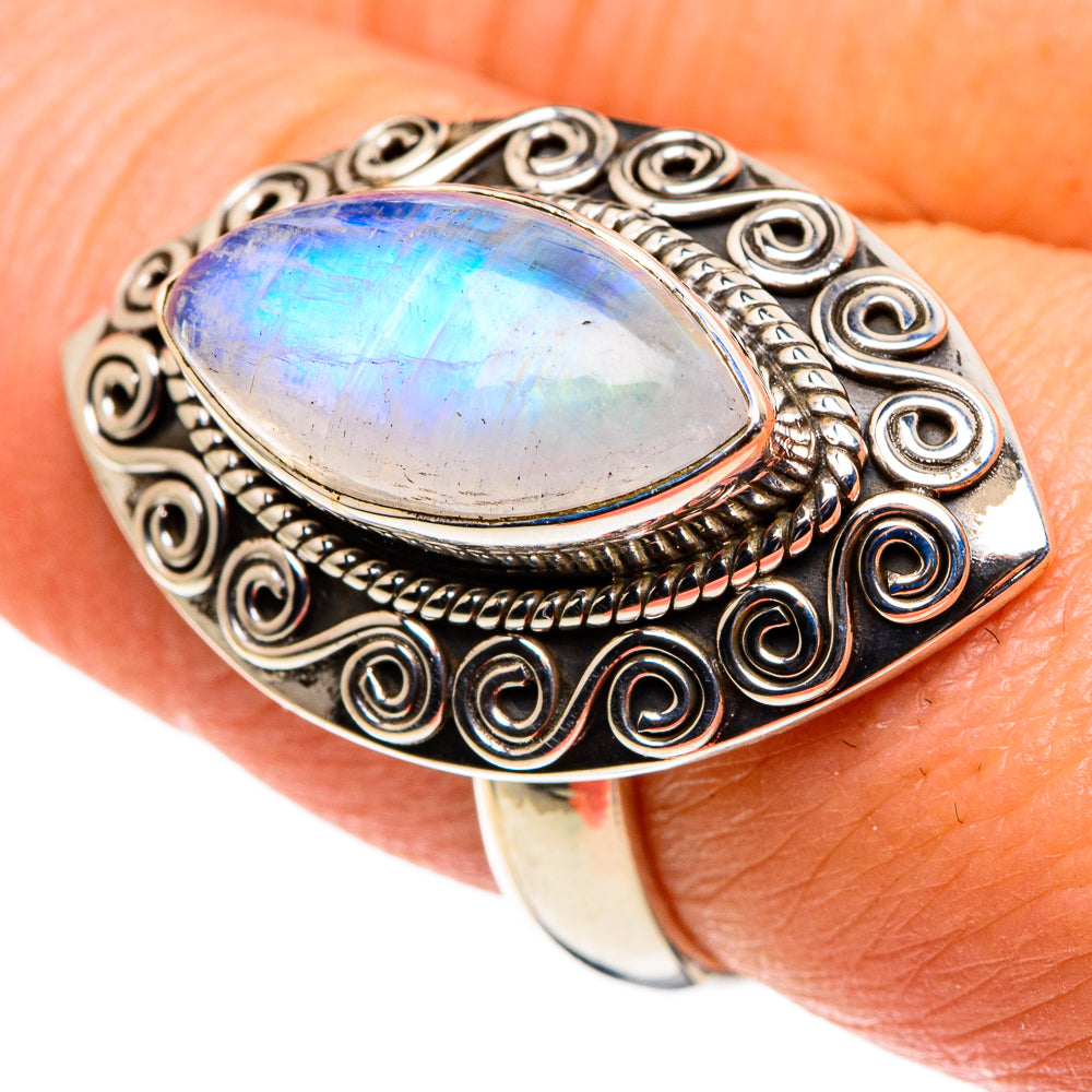 Rainbow Moonstone Rings handcrafted by Anasilvercos - RING86334
