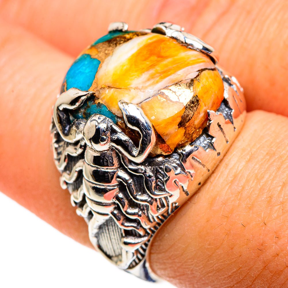 Blue Orange Copper Composite Turquoise Rings handcrafted by Anasilvercos - RING86645