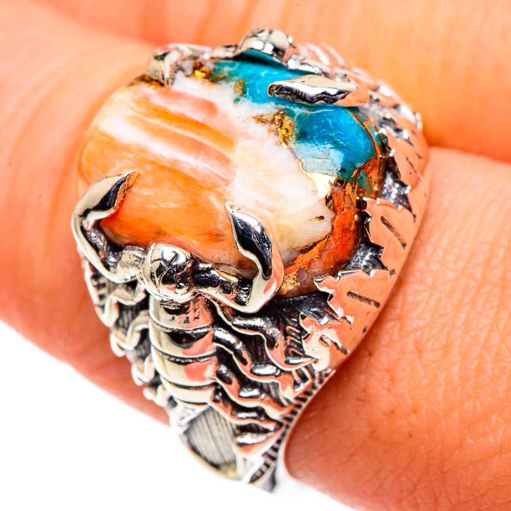 Blue Orange Copper Composite Turquoise Rings handcrafted by Anasilvercos - RING86679