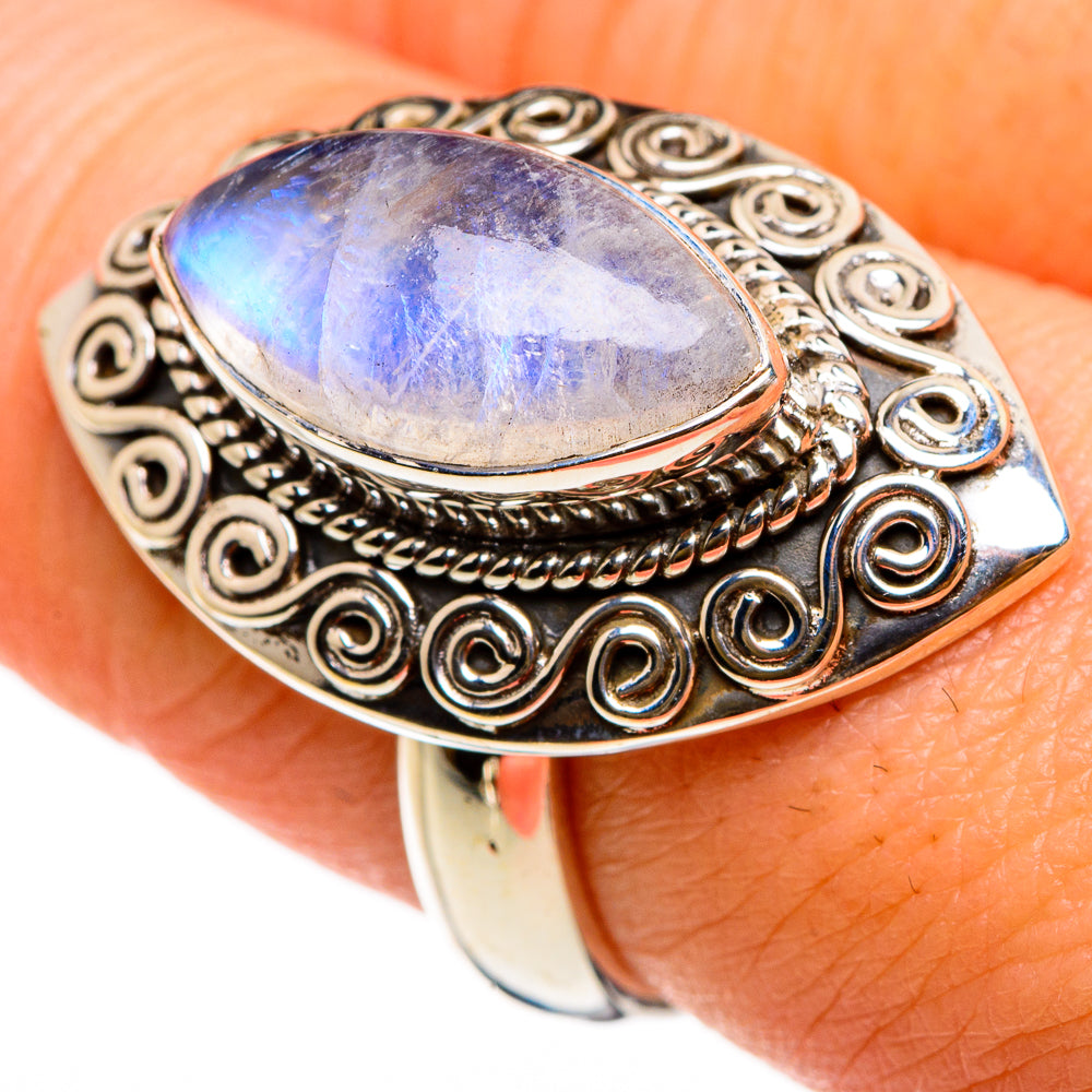 Rainbow Moonstone Rings handcrafted by Anasilvercos - RING86997