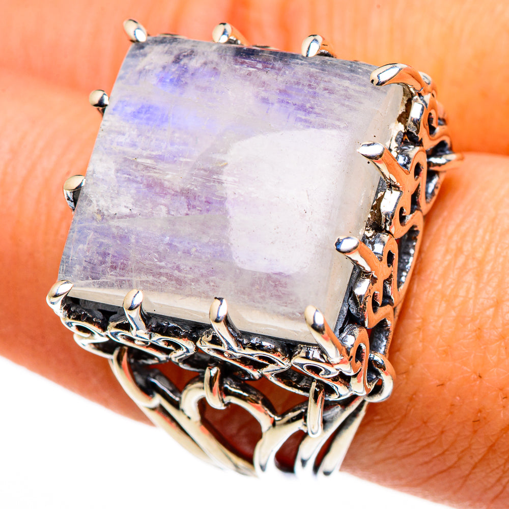 Rainbow Moonstone Rings handcrafted by Anasilvercos - RING87012