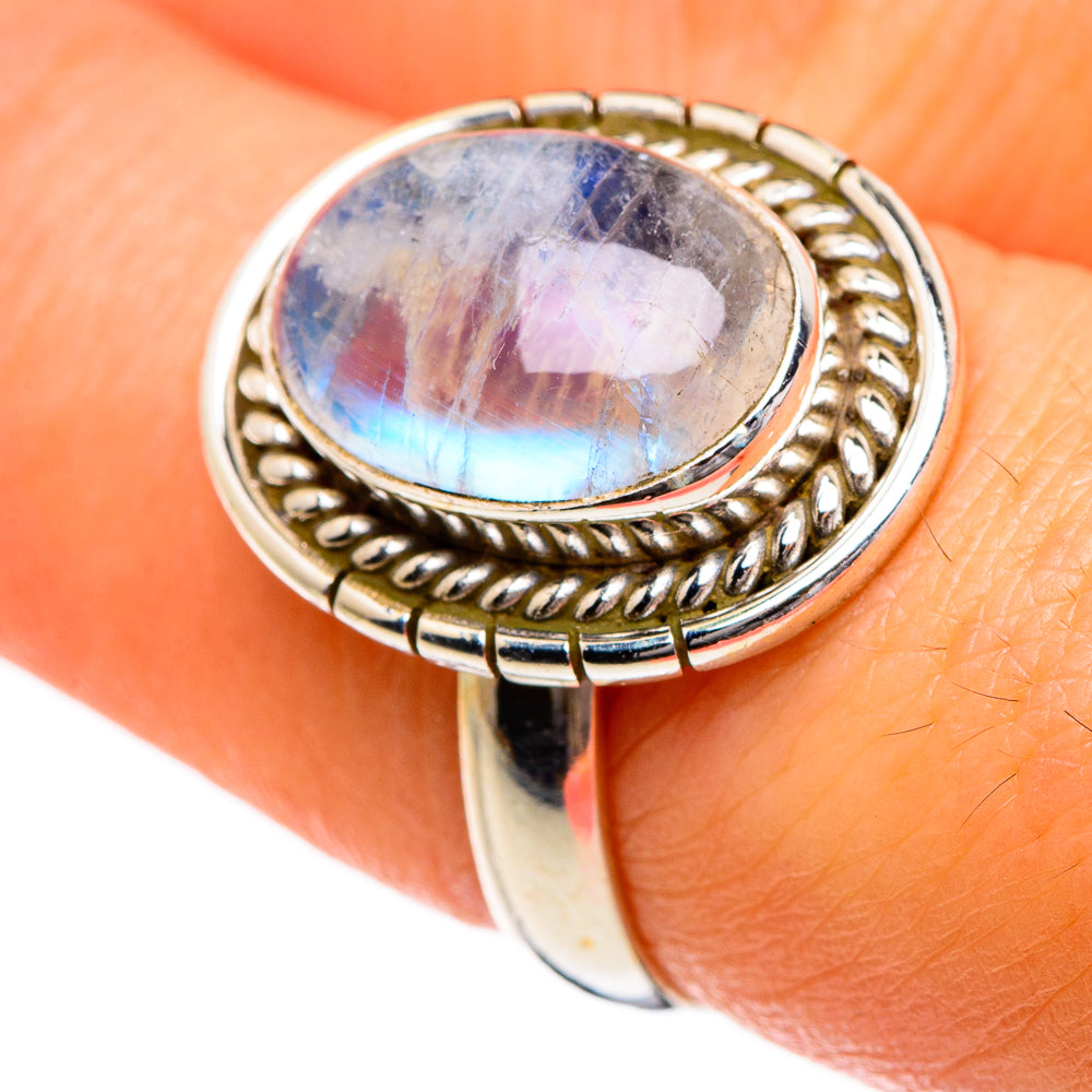 Rainbow Moonstone Rings handcrafted by Anasilvercos - RING87028