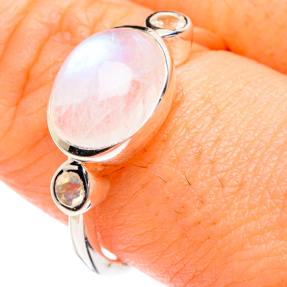 Rainbow Moonstone Rings handcrafted by Anasilvercos - RING87101