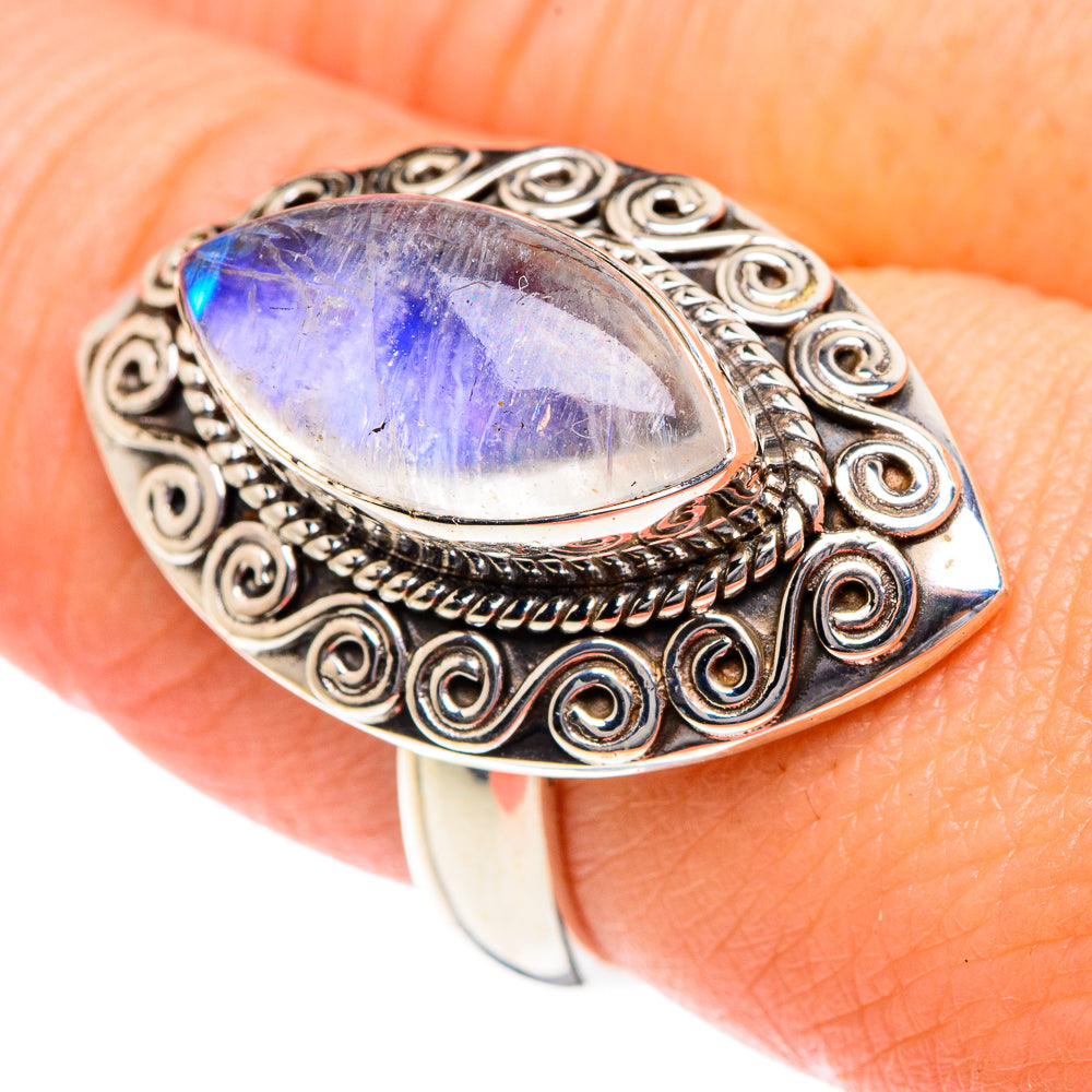 Rainbow Moonstone Rings handcrafted by Anasilvercos - RING87345