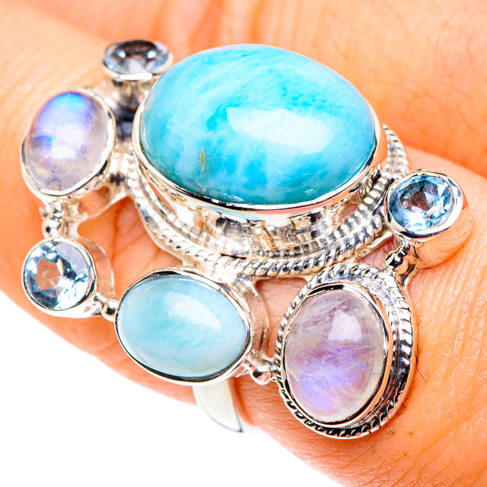 Larimar, Rainbow Moonstone, Blue Topaz Rings handcrafted by Anasilvercos - RING87348