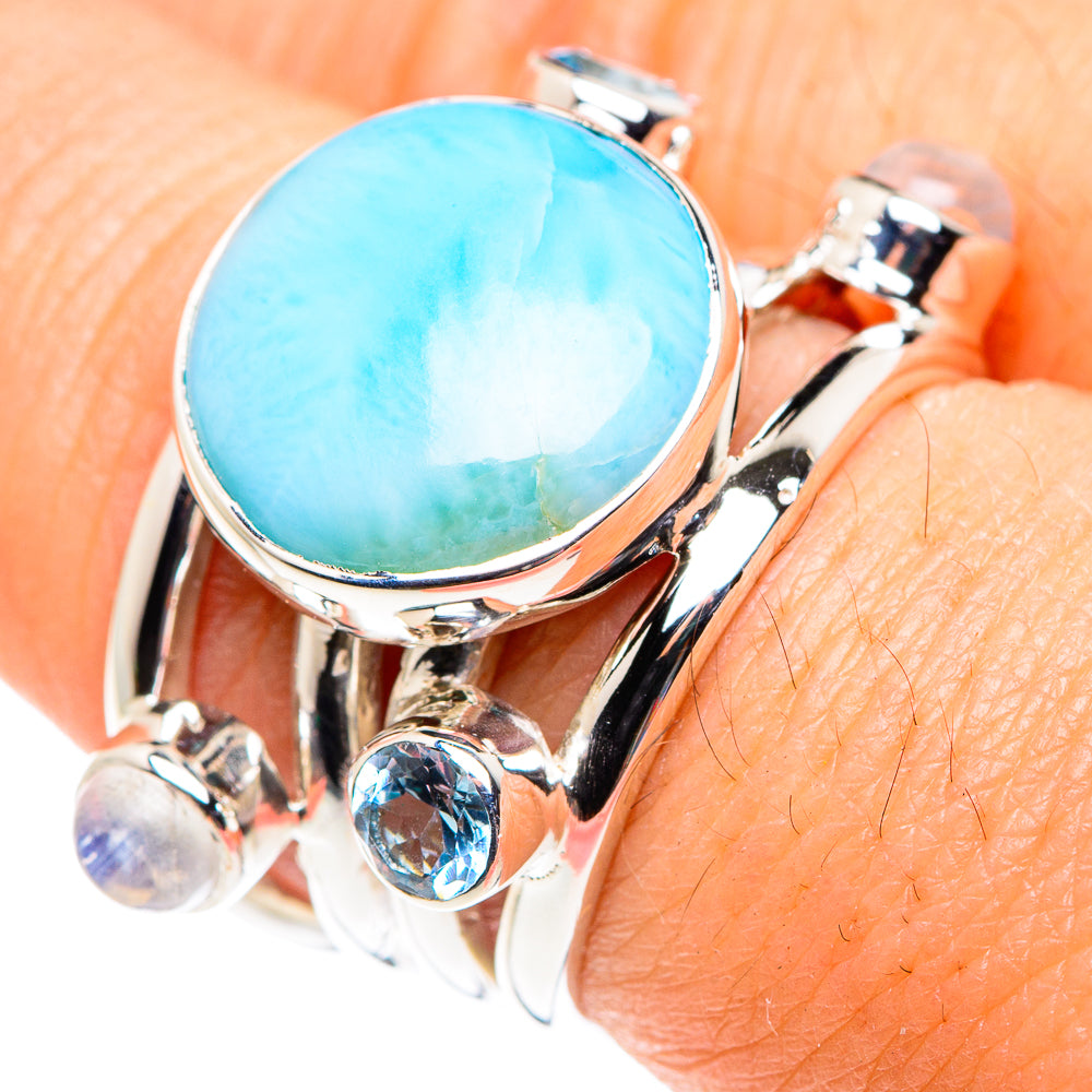Larimar, Rainbow Moonstone, Blue Topaz Rings handcrafted by Anasilvercos - RING87359