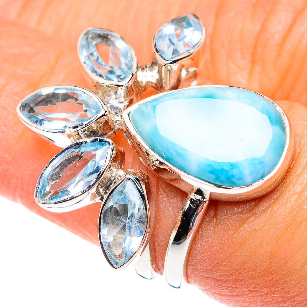 Larimar, Blue Topaz Rings handcrafted by Anasilvercos - RING87361