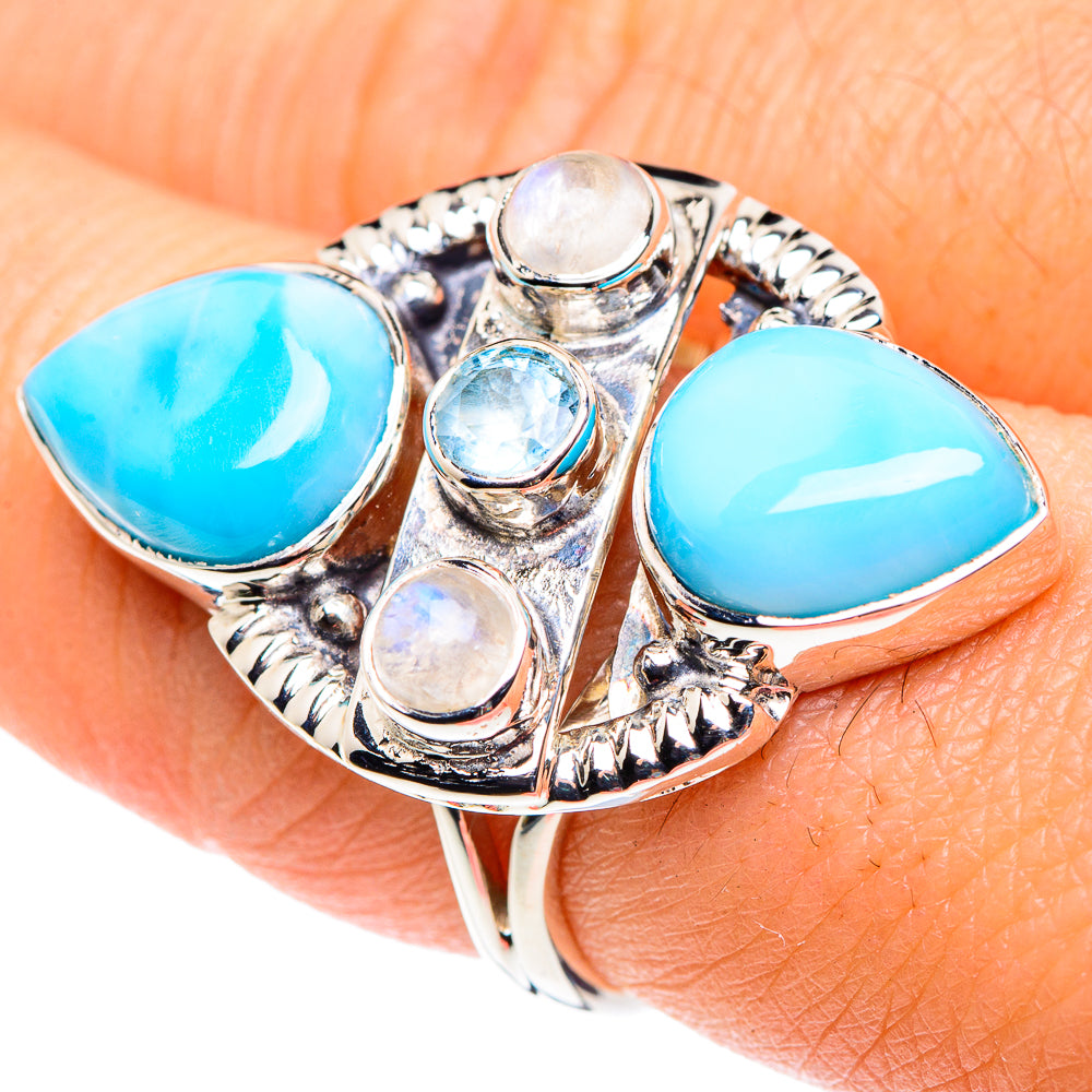 Larimar, Rainbow Moonstone, Blue Topaz Rings handcrafted by Anasilvercos - RING87366