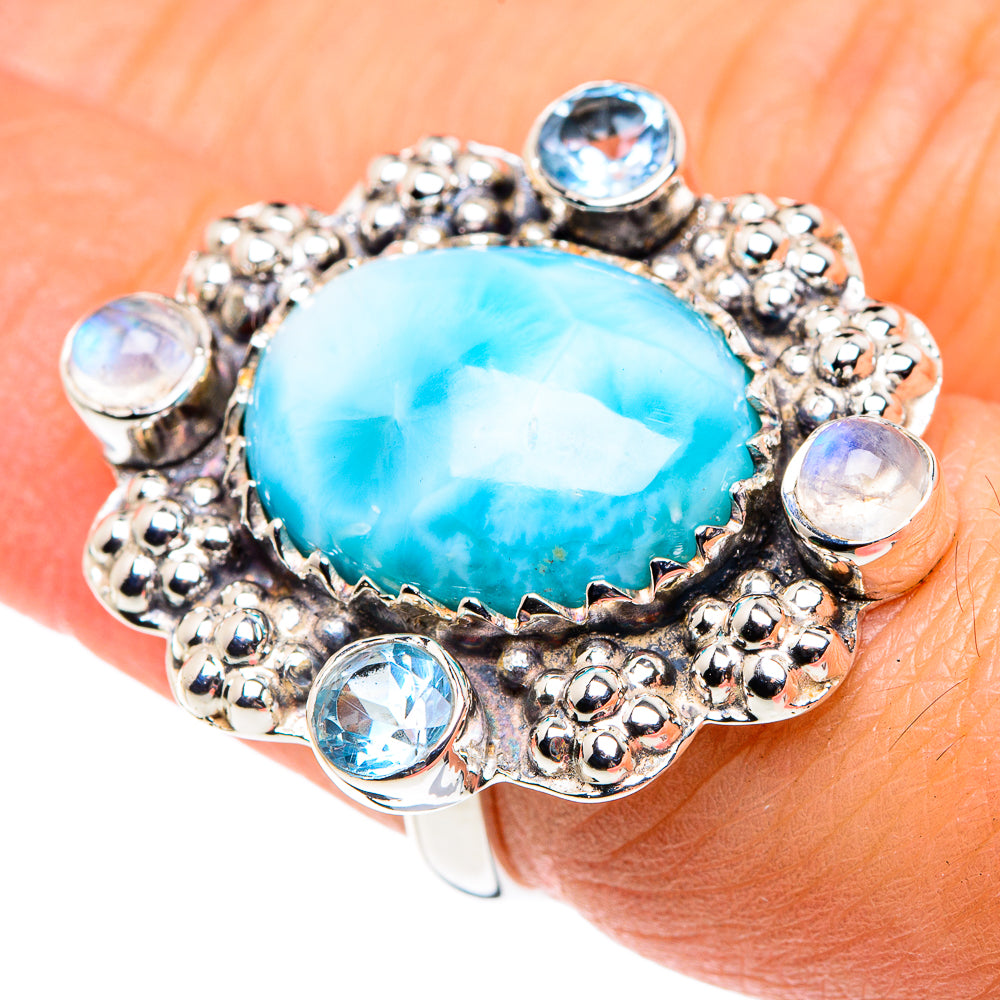 Larimar, Rainbow Moonstone, Blue Topaz Rings handcrafted by Anasilvercos - RING87376