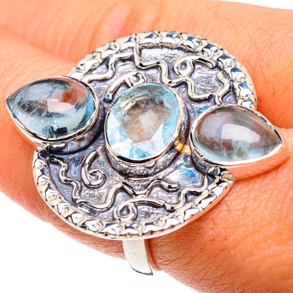 Blue Topaz, Aquamarine Rings handcrafted by Anasilvercos - RING87396