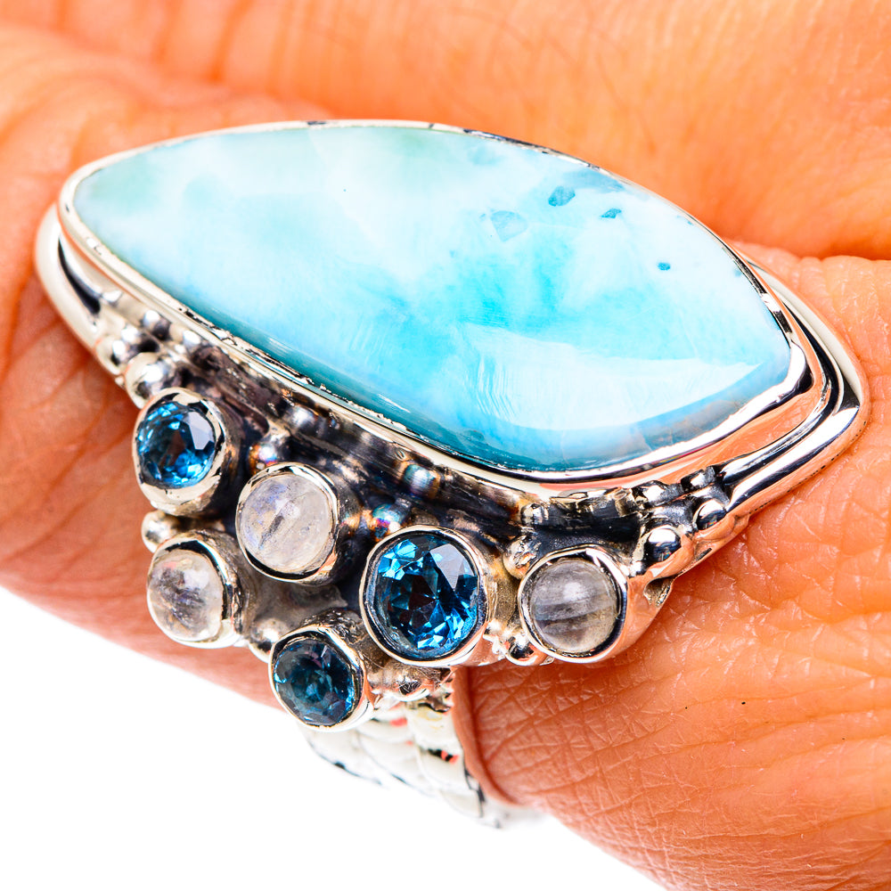 Larimar, Rainbow Moonstone, Blue Quartz Rings handcrafted by Anasilvercos - RING87419