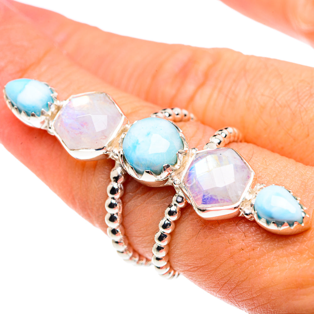 Larimar, Rainbow Moonstone Rings handcrafted by Anasilvercos - RING87425