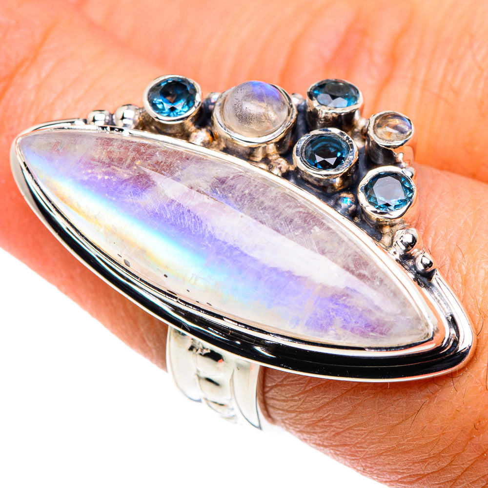 Rainbow Moonstone, Blue Quartz Rings handcrafted by Anasilvercos - RING87434