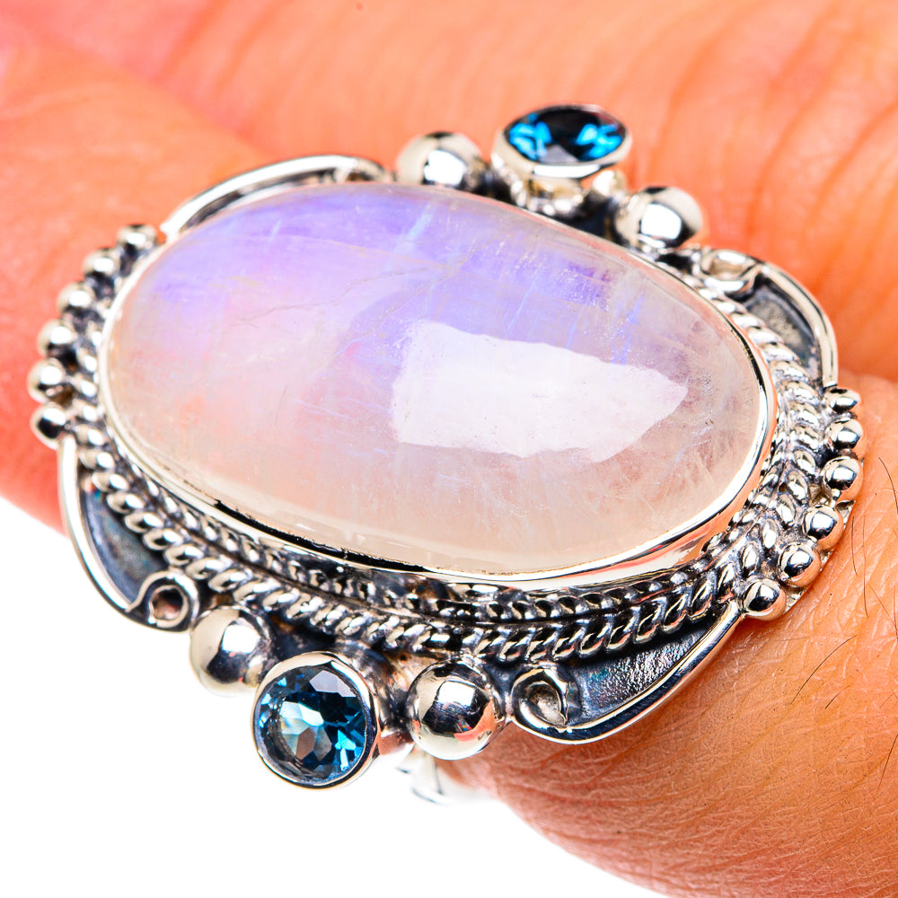 Rainbow Moonstone, Blue Quartz Rings handcrafted by Anasilvercos - RING87436