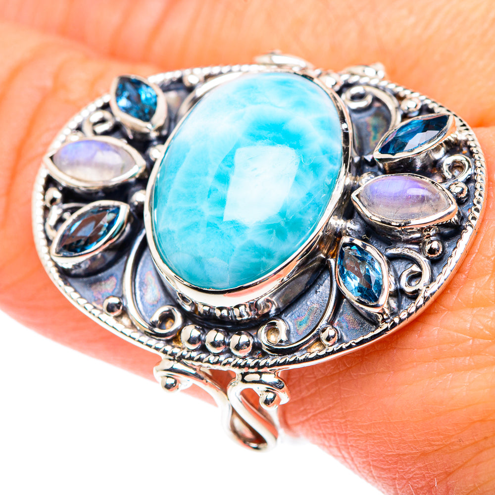 Larimar, Rainbow Moonstone, Blue Topaz Rings handcrafted by Anasilvercos - RING87444