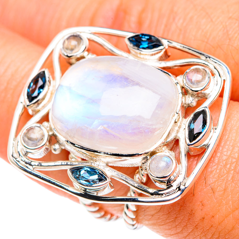 Rainbow Moonstone, Blue Quartz Rings handcrafted by Anasilvercos - RING87457