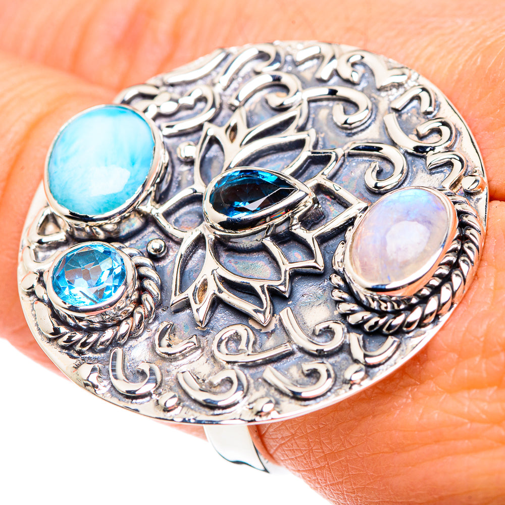 Larimar, Rainbow Moonstone, Blue Quartz Rings handcrafted by Anasilvercos - RING87462