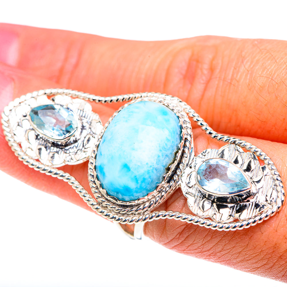 Larimar, Blue Topaz Rings handcrafted by Anasilvercos - RING87486